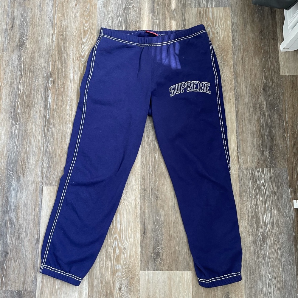 Supreme Navy Joggers with Contrast Stitching